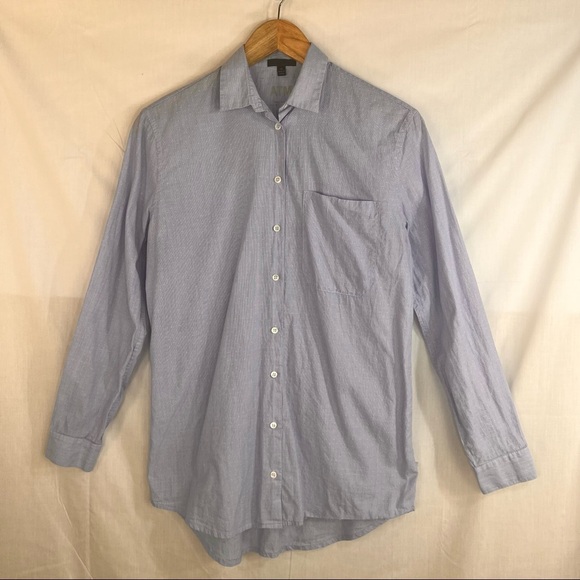 ATM Striped Button Down Boyfriend Shirt Sz XS Blue Nautical Classic City Girl - Picture 1 of 9